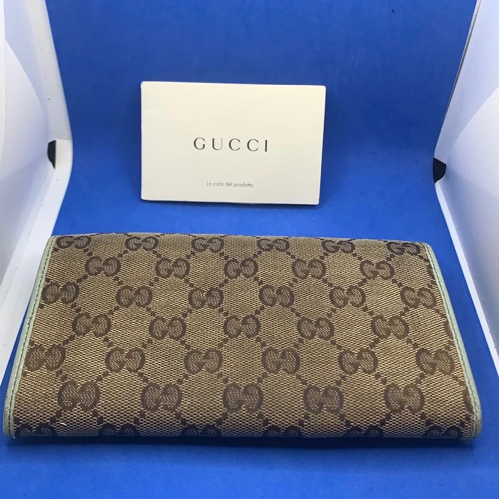 Gucci Guccissima monogram flap wallet brown light blue almost sea foam color. - Picture 2 of 12